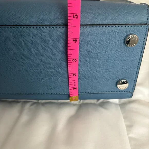 Michael Kors Tote Bag Emma Satchel Shoulder Crossbody Blue Pockets Leather - Picture 4 of 14